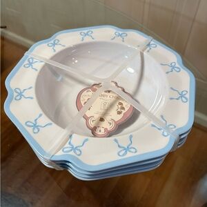 Shabby Chic Blue Bow Coquette Bowls Set of 4 - BNWT  9.5”